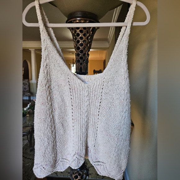 NWOT Anthropologie V-neck Pointelle Sweater Tank Ivory/ Multi MarbleLinen - Picture 11 of 14